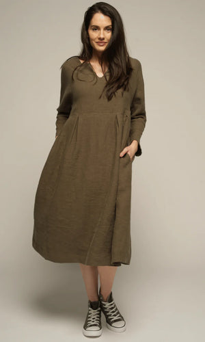 Muse Pippi Dress in Olive Hemp
