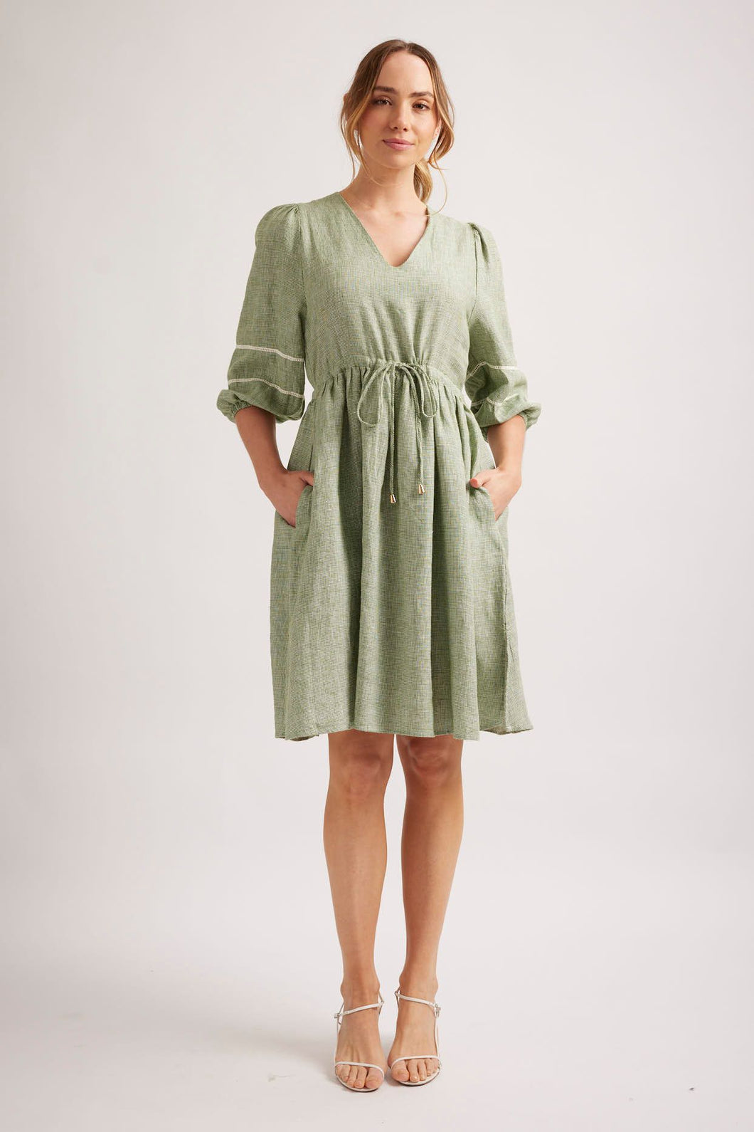 Alessandra ADA Dress- OLIVE HOUNDSTOOTH - SALE