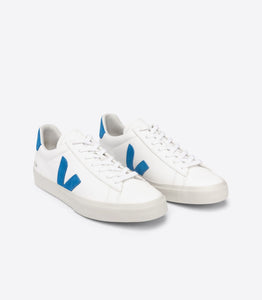 Veja Campo Chromefree Leather in Extra White / Swedish Blue